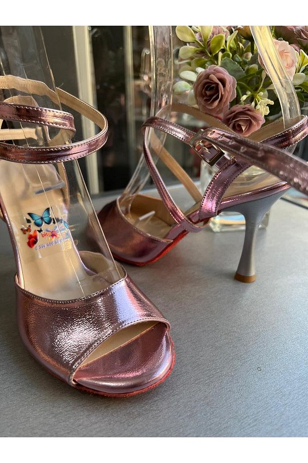 PARLAK LİLA KELEBEK MODEL 8,5 CM BOT KADEH MODEL TOPUK TANGO, DANS VE SALON AYAKKABISI - 8