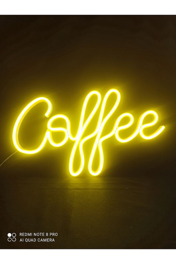 Coffee Yazılı Neon LED Duvar Lambası – Büyük Boy (40x23 cm), Sarı Renk, 3d Baskı - 5
