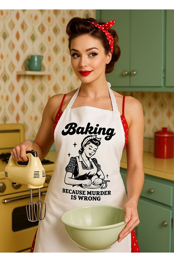 Baking Because Murder Is Wrong Retro Tarz Mutfak Önlüğü - 1