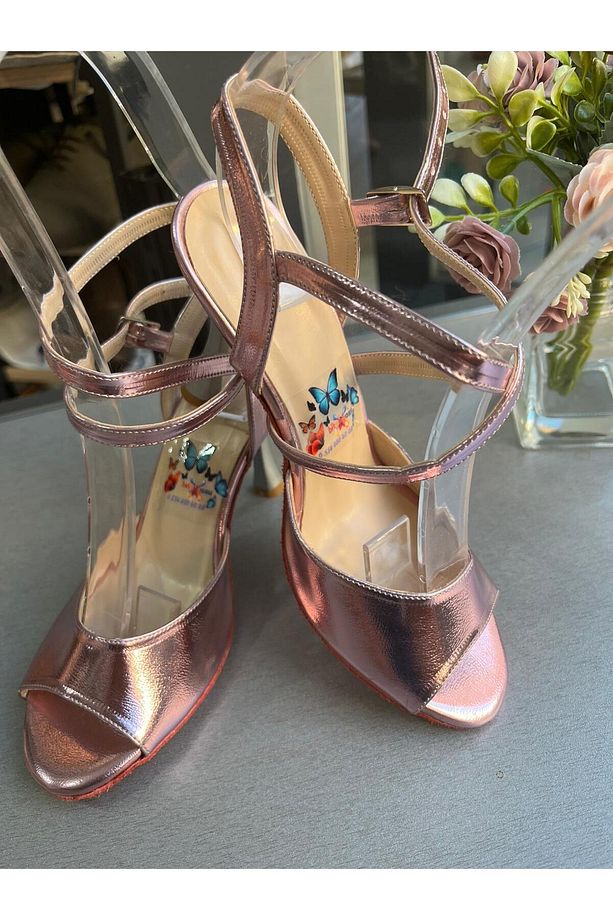 PARLAK LİLA KELEBEK MODEL 8,5 CM BOT KADEH MODEL TOPUK TANGO, DANS VE SALON AYAKKABISI - 1