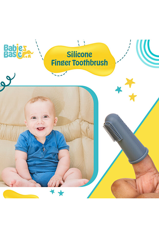 فرشاة أسنان بيبيز بيسيك مع حقيبة سفر للأطفال - فرشاة أسنان سيليكون رمادية - 2