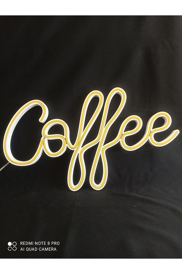 Coffee Yazılı Neon LED Duvar Lambası – Büyük Boy (40x23 cm), Sarı Renk, 3d Baskı - 7