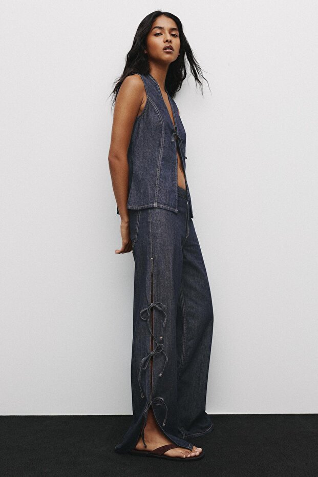 Bağcıklı geniş paça jean - 1