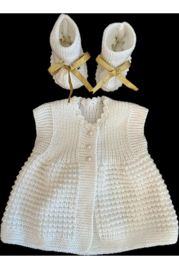 Children's Baby Gifthand Knitted Baby Vest+Booties O - 9 Months