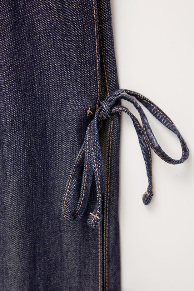 Bağcıklı geniş paça jean - 7