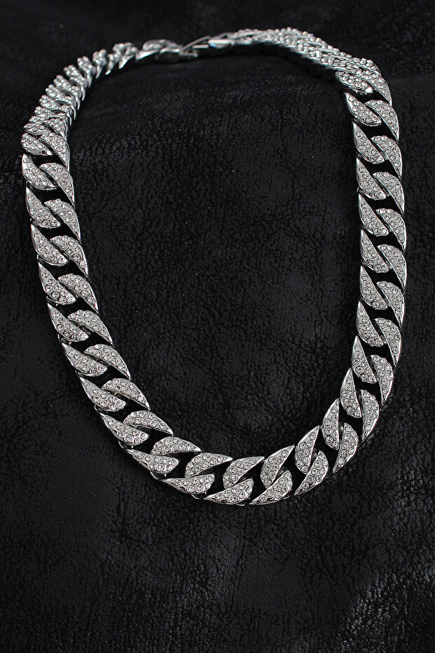 Brass Zircon Stone Cuba Gourmet Model Silver Color Men's Necklace - Tj-Erk1404