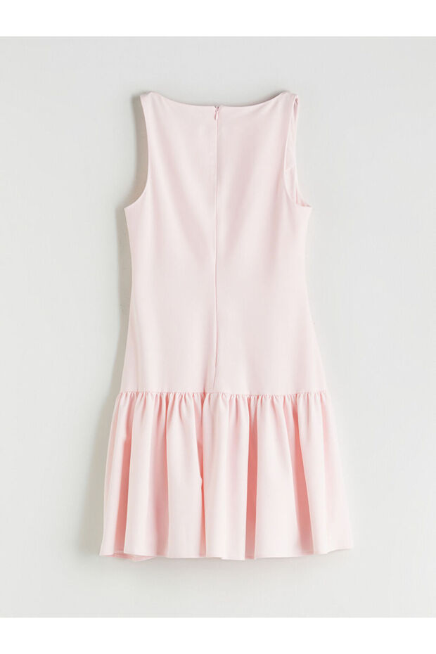 Pembe Bisiklet Yaka A Kesim Poplin Mini Elbise - 6