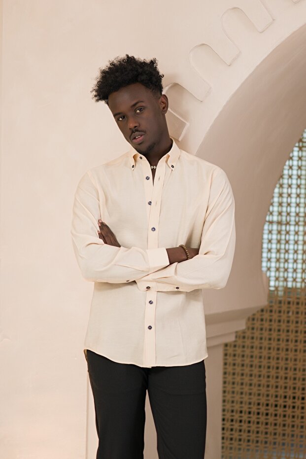 Collar Button Summer Thin Tulle Tulle 100% Modal Slimfit Shirt