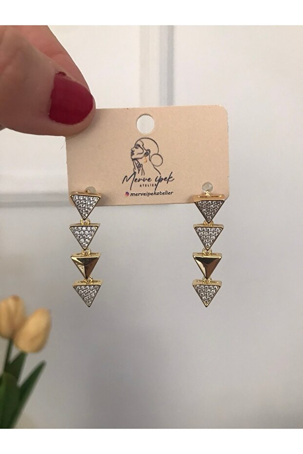 Steel 316L Hanging Stone Triangle Model Shiny Earrings