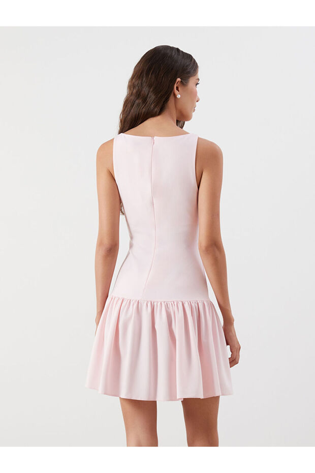 Pembe Bisiklet Yaka A Kesim Poplin Mini Elbise - 4
