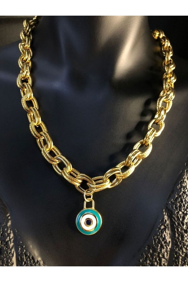 316 L Steel Stylish Design Eye Bead Detailed Yellow Color Necklace