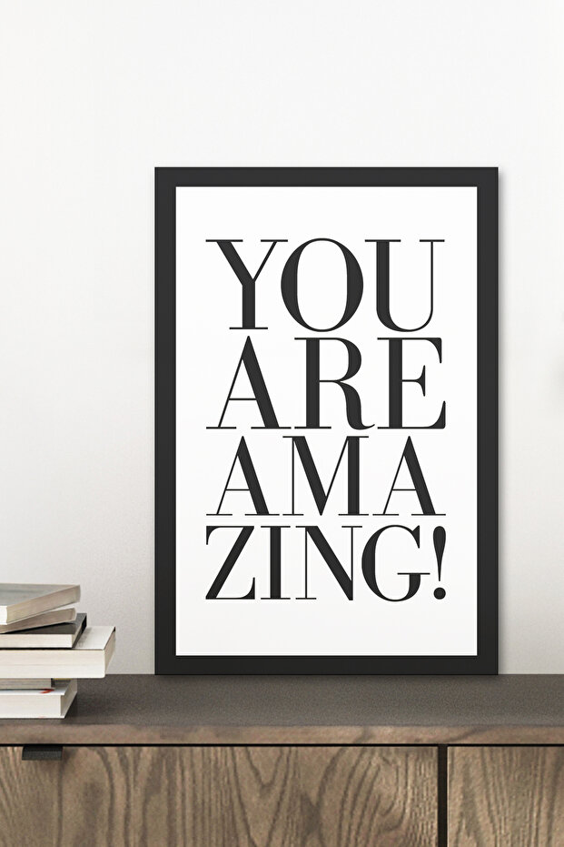 1 Piece You Are Amazing Written Wooden Black Frame Look Mdf Table