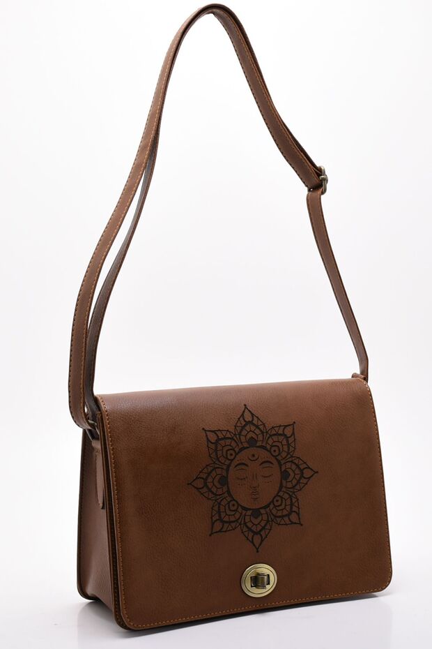 Tan Mandala Sun Patterned Women's Messenger Shoulder Bag