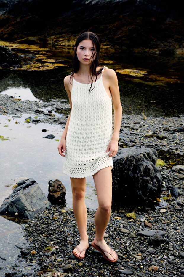 Boncuklu kısa crochet elbise - 1