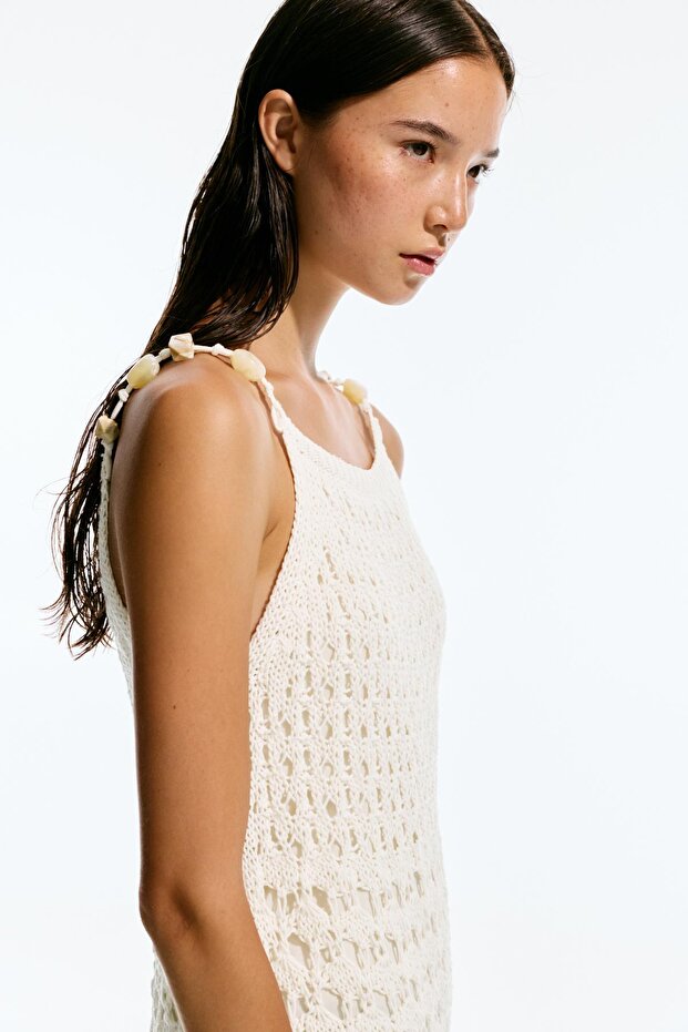 Boncuklu kısa crochet elbise - 5