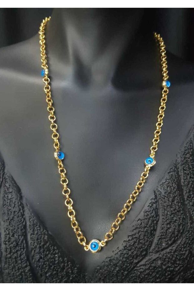 Eye Beaded Gold Design V Appearance Sweetheart, 316 L Rope Stainless Necklace for Mother, Wife, Friend