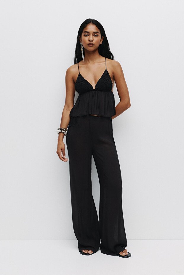 Rustik tığ işi nakışlı pantolon - 2