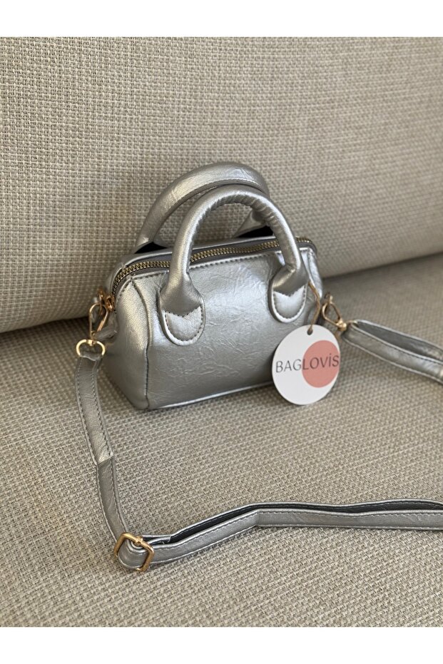 Small Lined Long Strap Silver Hand Bag En17 Boy12