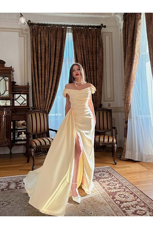 Off-Shoulder Draped Evening Dress