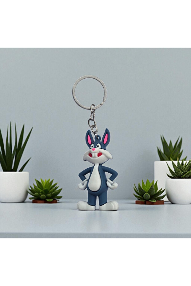 سلسلة مفاتيح لطيفة ثلاثية الأبعاد من السيليكون بتصميم Bugs Bunny عالي الجودة