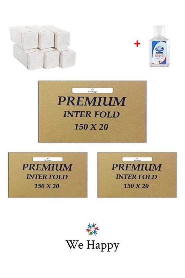 Premium Interfold Tissue Hand Towel 150 Sheets x 60 Packs - 9000 Pieces (Includes 50ml Hand