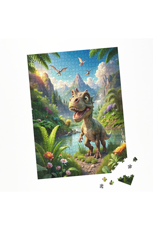 100 Parça Puzzle Çift Tasarım Tek Kutu Dinozor T-rex - 4