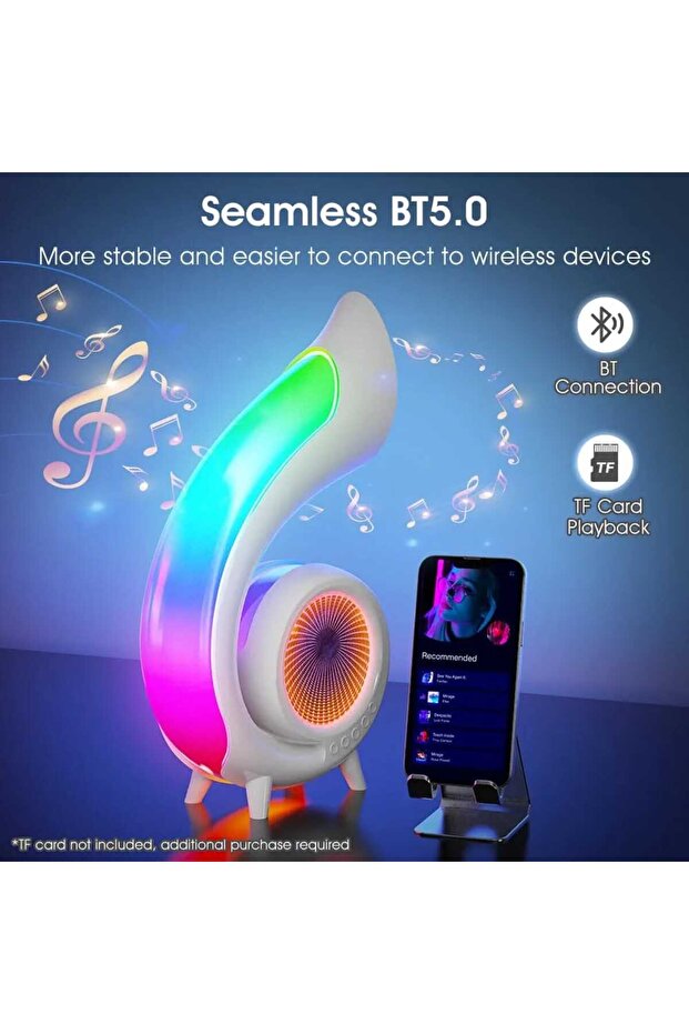 6 in 1 Lamp with Bluetooth Speaker, Clock, Alarm Clock, Makeup Mirror, Desk Lamp with 256 RGB Lighting Modes - 6