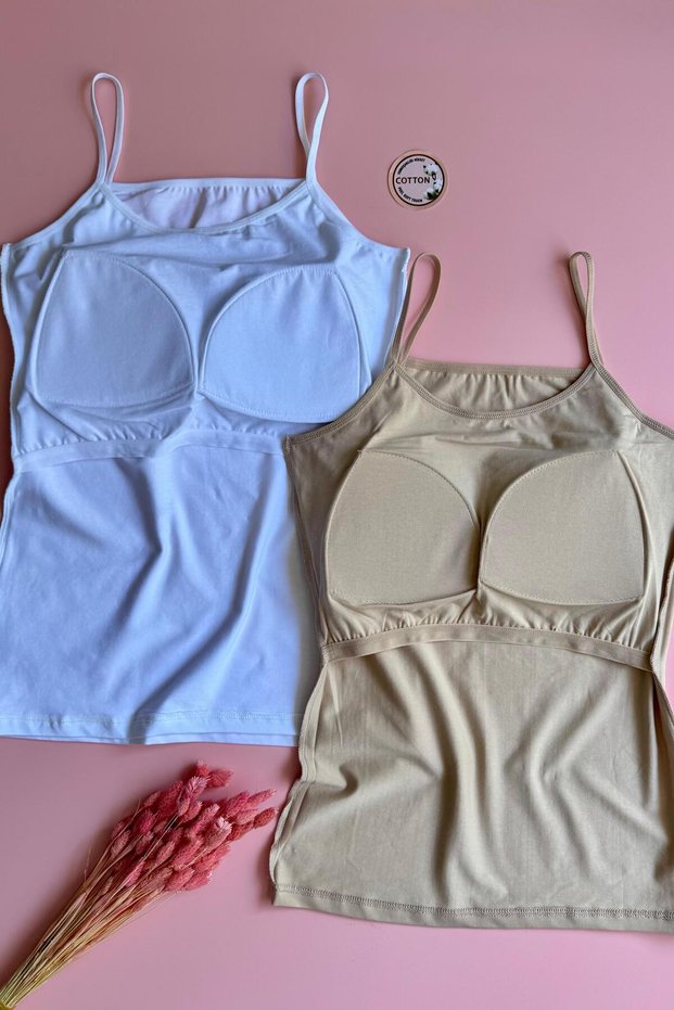 Bratique Rope Strap | Women's Tank-Blouse with Cotton 2-Piece Skin and White Color Bra