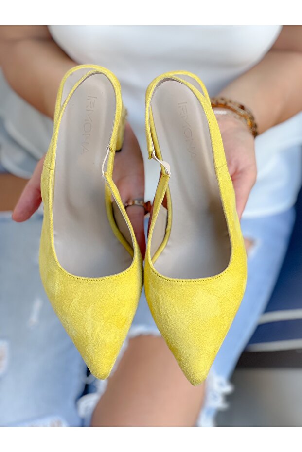 Maria Yellow Suede Heel Sandals Shoes