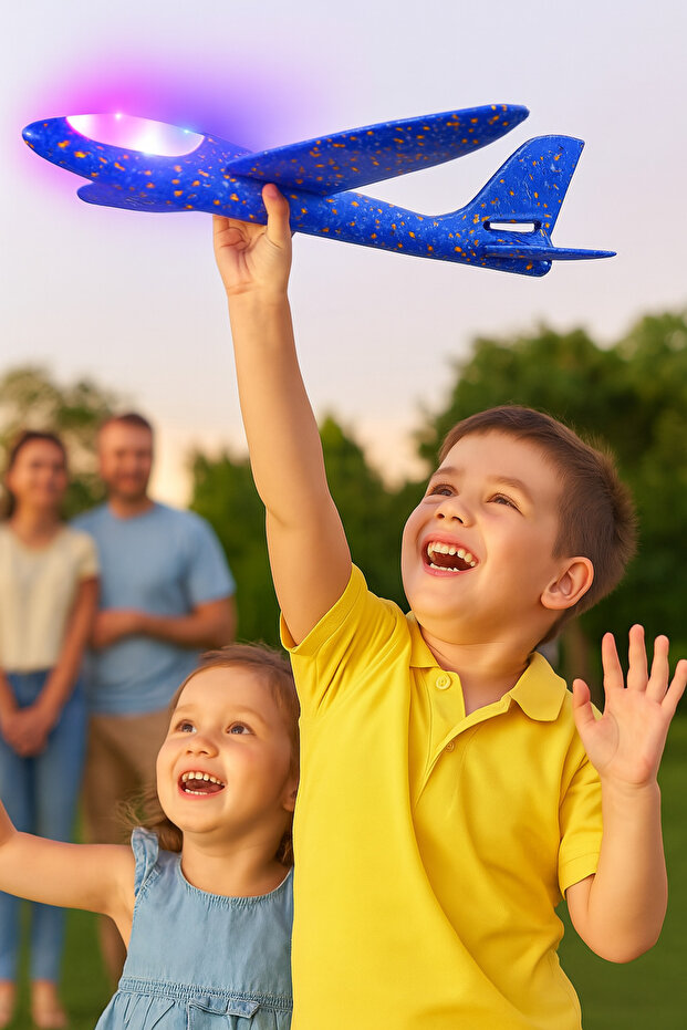 LED’li Işıklı Köpük Dev Fırlatma Uçak – 45 CM – Tekli Mavi Model - 1