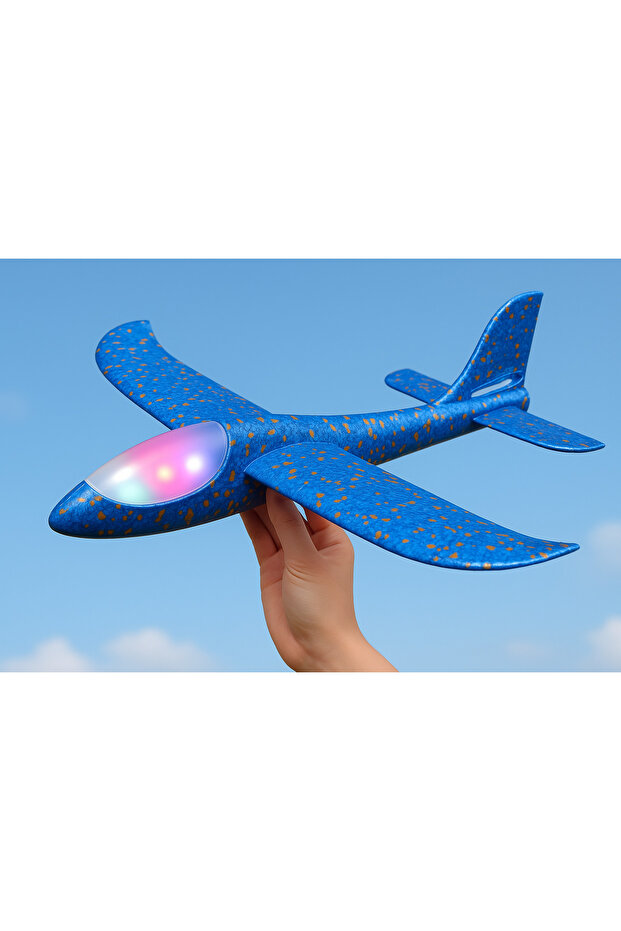 LED’li Işıklı Köpük Dev Fırlatma Uçak – 45 CM – Tekli Mavi Model - 3