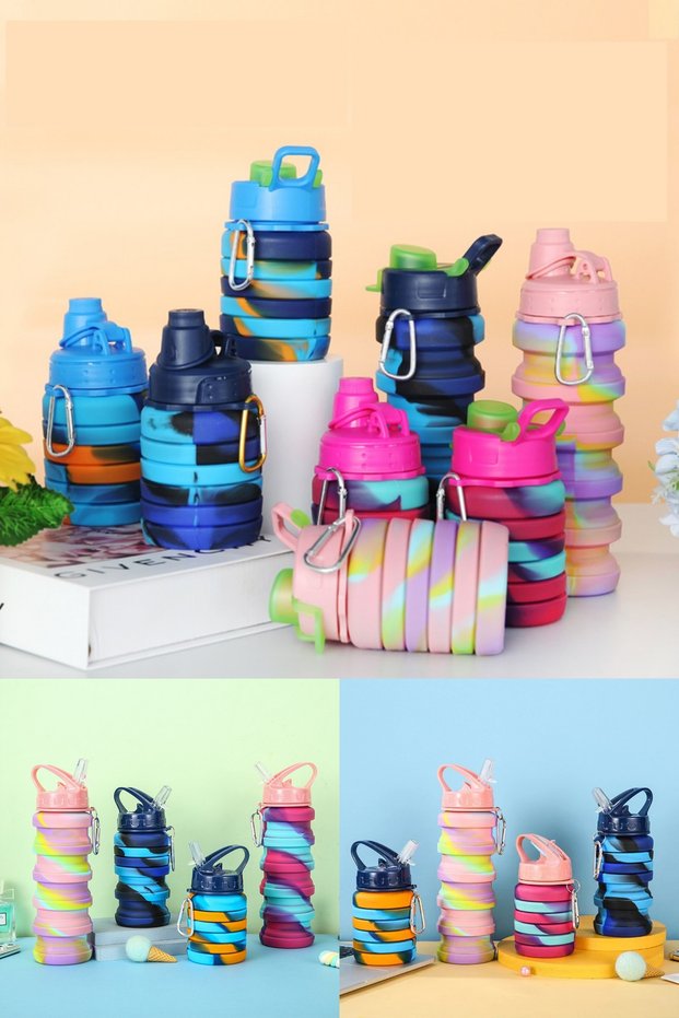 Foldable Portable Silicone Water Bottle Lightweight Portable Bpa Free Travel Sports Outdoor Flask 500ml