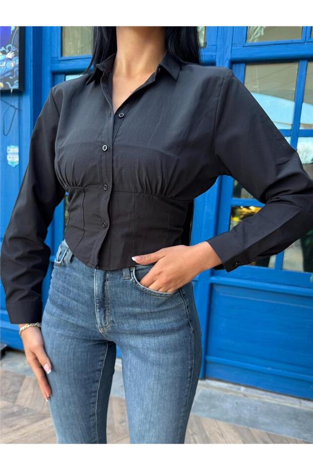 قميص من البوليستر منقوش باللون الأسود - 1