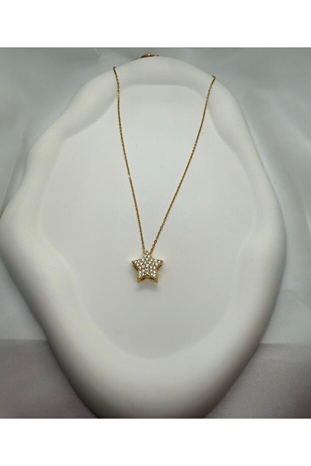 Gold Color Zircon Stone Star Model Steel Necklace