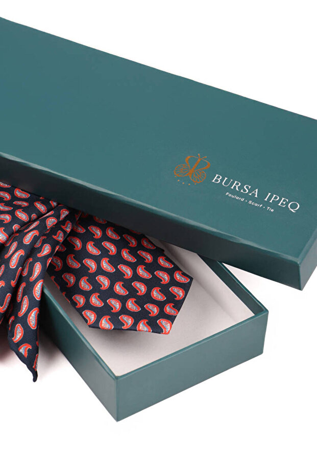 مجموعة ربطة عنق حريرية منقوشة باللون الأزرق الداكن - 3