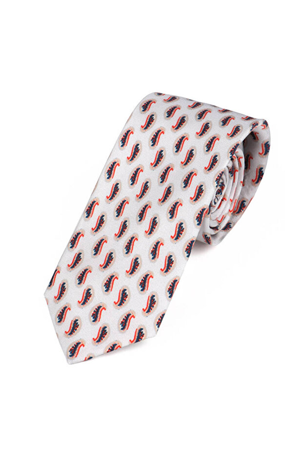 طقم ربطة عنق حريرية منقوشة باللون البيج - 2