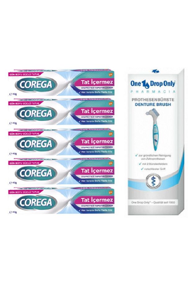 Süper Krem Yapiştirici Tat İçermez 40Gr 5 ADET + One Drop Pharmacıa Protez Temizleme Fırçası - 1