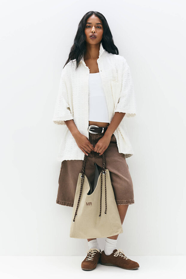 Halatlı kanvas shopper çanta - 1