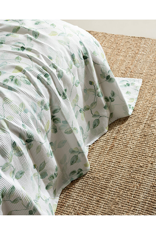 Rumilly King Size %100 Pamuk Karde Baskılı Pike Takımı - Yeşil - 3