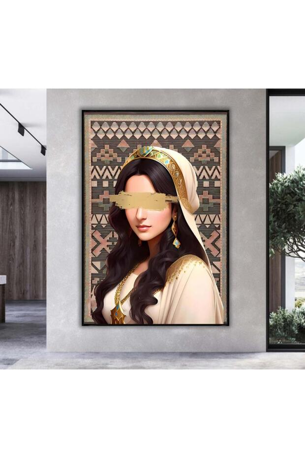 لوحة قماشية بتصميم فتاة مع برواز أسود مجوف