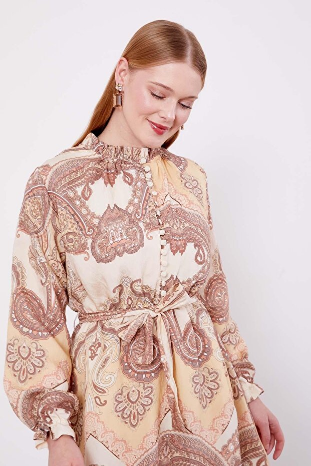 فستان منقوش - فرو المنك - 4