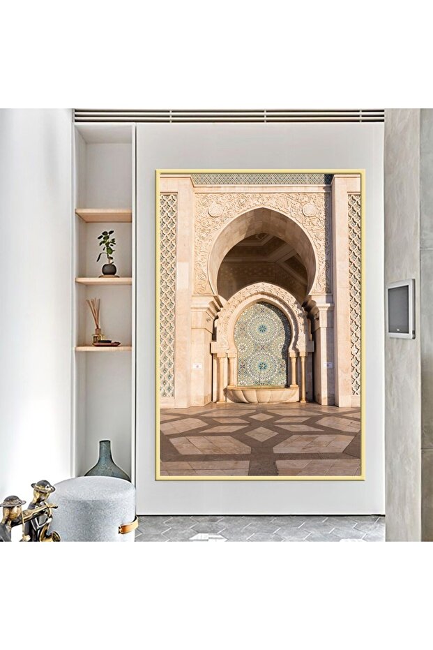 لوحة قماشية بتصميم مسجد مع برواز خشبي مخفي