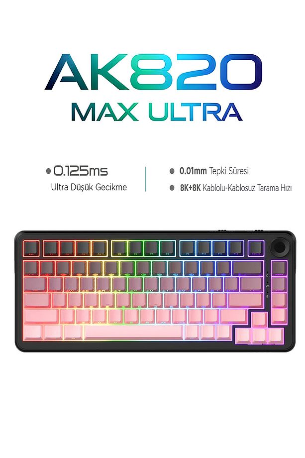 AK820 Max Ultra 3 Modlu Manyetik Switch Klavye-8+8K tepkime Süresi-128 K Tarama Hızı Web Driver - 1