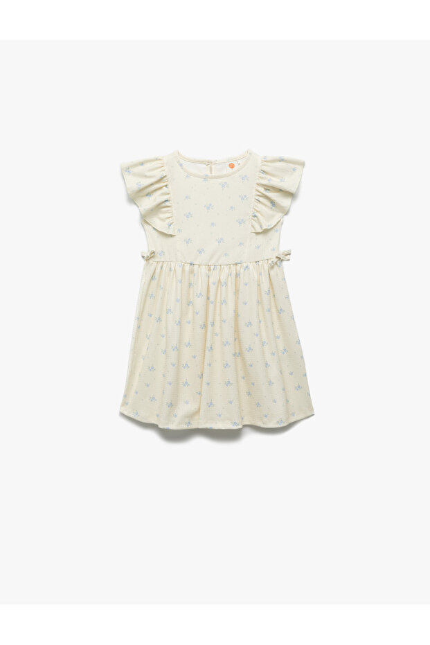 Flounce Detailed Short Sleeve Crew Neck Floral Dress