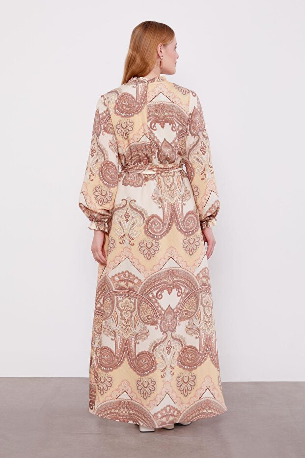 فستان منقوش - فرو المنك - 6
