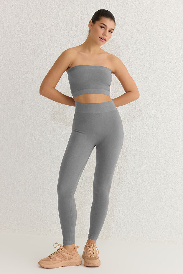 Šedé bezešvé/bezešvé pletené sportovní legíny TWOAW20TA0071 - 1