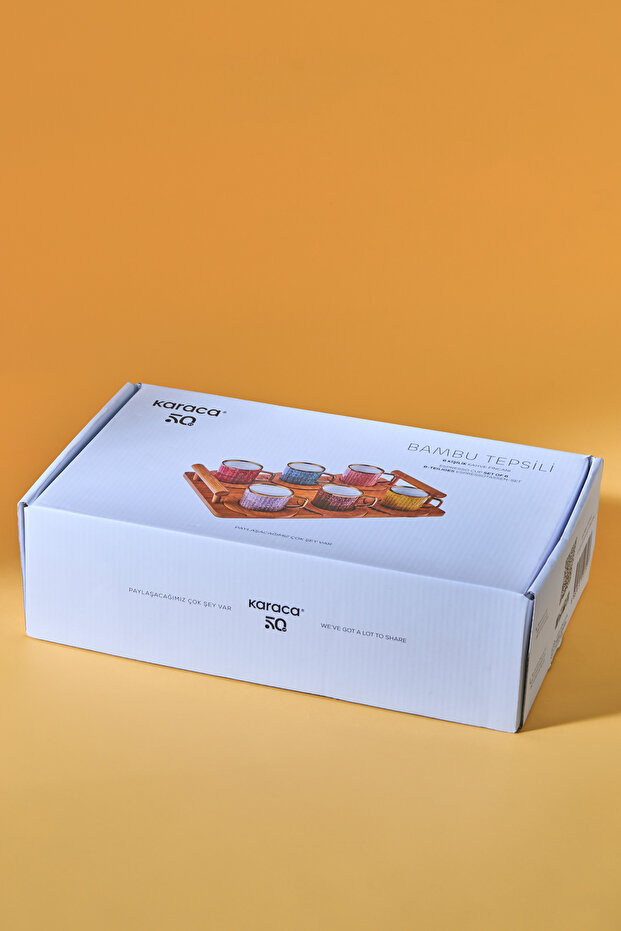 Színes kávéscsésze készlet bambusz tálcával ajándék 6 személyes 90 ml - 7