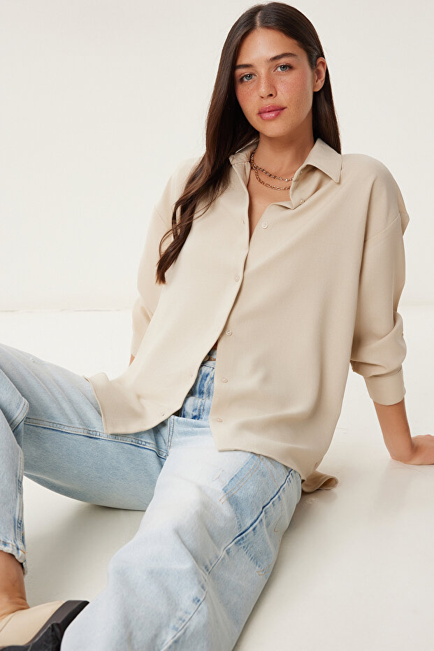 Women's Stone Oversized Linen Shirt PB00052