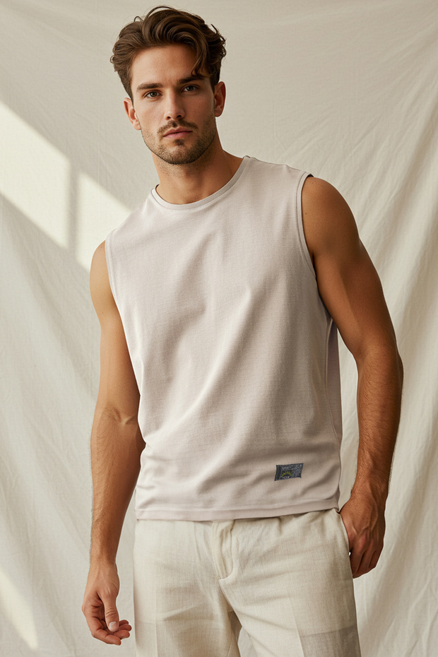 Taş Oversize/Geniş Kesim Eskitme/Soluk Efekt Etiket Detaylı T-Shirt/Atlet TMNSS25AL00001 - 1