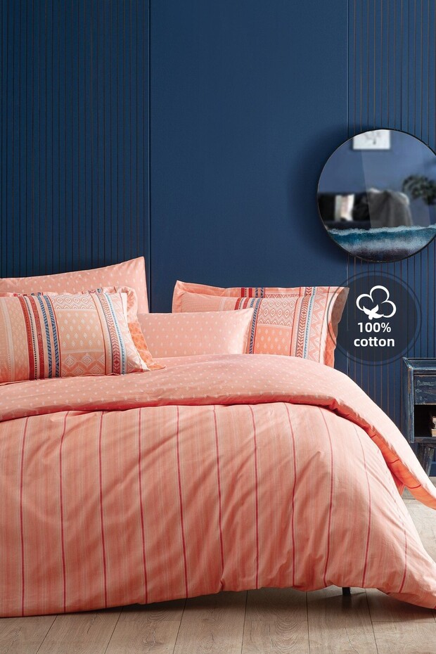 Pamena Ranforce Single Duvet Cover Set - Salmon